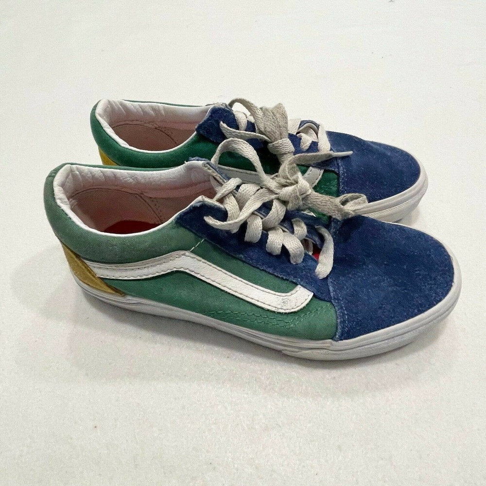 Vans Yacht Club Old Skool Size 3 Kids Colorblock Suede Sneaker Green Blue Yellow